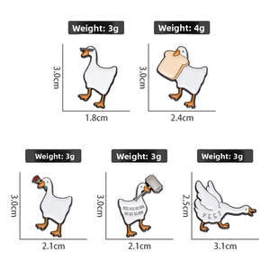 Funny white goose enamel pin set with sunglasses and rose motifs in five cute poses
