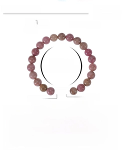 Detail view of 8mm pink zebra jasper stone beads and engravable stainless steel plate