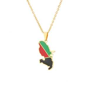 Gold stainless steel Martinique map pendant necklace with red green black enamel finish