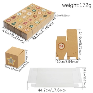 24-piece Kraft paper Christmas advent calendar gift box set with clear outer packaging