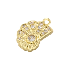 Golden shell pendant with sparkling zircon gemstones for creative jewelry making
