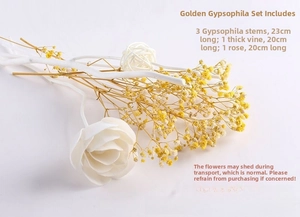 Detailed set of dried gypsophila, handmade peony flower, rattan ball and vine for decor