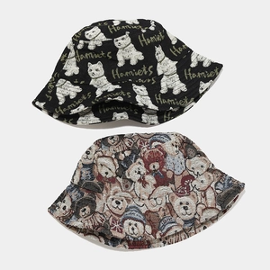 Fashionable bucket hats with cute dog embroidery and teddy bear patterns for sun protection