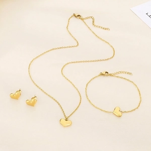 Heart Jewelry For Women 18K Gold Plated Stainless Steel Heart Necklace Bracelet And Stud Earrings Sweet Fashion Jewelry