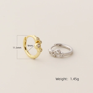 Elegant geometric S925 sterling silver hoop earrings with round zircon inlay details