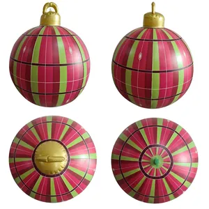 Inflatable red and green PVC Christmas ornament ball with white grid patterns from four angles