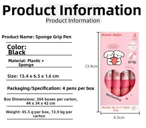 Detail view of 0.5mm ST tip gel pens in a pink box with soft sponge grips for writing