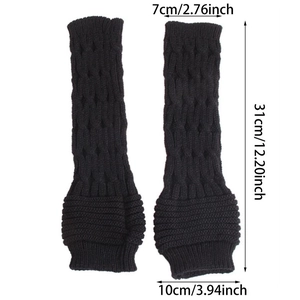 Black cable knit fingerless gloves for women with length and width dimensions in cm