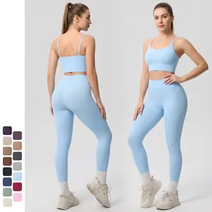 Women's Yoga Fitness Set Quick Dry Thin Strap Sports Bra And High Waist Leggings Top And Bottom Athletic Suit