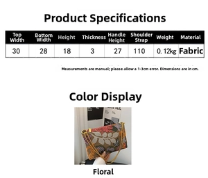 Size chart showing dimensions of the sequin evening bag with flower embroidery details