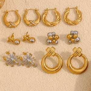 Stainless Steel Earrings 18K Gold Plated Zircon Geometric Lobster Angel Hoop Stud Earrings Vintage Fashion Jewelry For Women
