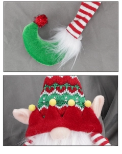 Detail showing knitted fabric texture and soft faux fur on Christmas gnome decor