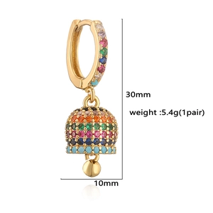 Luxury gold bell drop earrings with colorful crystals and 30mm height dimension