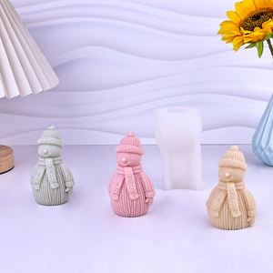 Snowman Silicone Mold DIY Christmas Scented Candle Soap Plaster Making Tool Knitted Texture Holiday Ornament Crafts