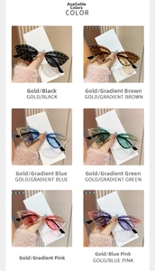 Détail des lunettes de soleil œil de chat serties de strass en six teintes dégradées