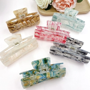 Retro Acrylic Marble Texture Hair Claw Clip Large Rectangular Handmade Non-Slip Hair Accessory For Women