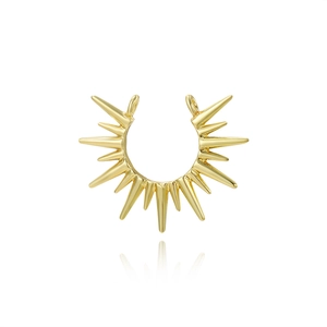 Exquisite golden sunburst half-circle necklace connector pendant with sharp radiant details