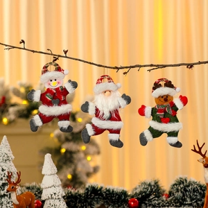 Three-piece Christmas fabric dolls set featuring Santa, snowman, and reindeer on branches