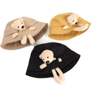 Süßer Baumwoll Fischerhut Mit 3D Plüsch Teddybär Dekoration Koreanischer Stil Sonnenschutz Faltbare Sonnenhut Für Damen