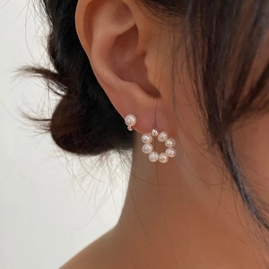 Elegant 925 sterling silver freshwater pearl stud earrings and circular hoop for women