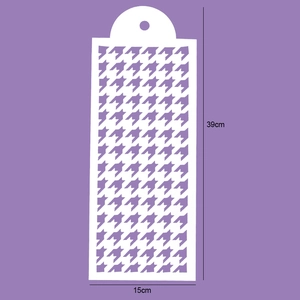 Detail of 15x39cm plastic cake stencil featuring a classic houndstooth pattern design