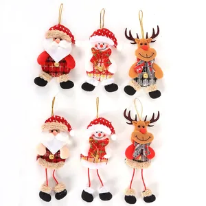 6-piece Christmas plush ornament set featuring Santa, snowman, and reindeer hanging dolls