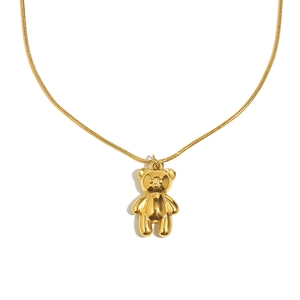 18K gold plated stainless steel bear pendant necklace with a fine snake chain
