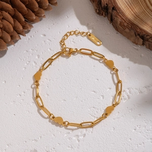 Minimalist 18K gold plated stainless steel heart paperclip chain bracelet for women