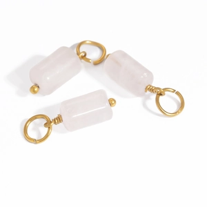 Three pink quartz cylinder pendants with gold connectors for DIY jewelry making necklaces