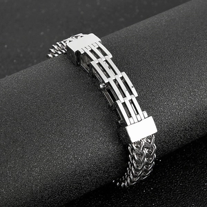 Men's double-layered titanium steel bracelet with magnetic clasp in silver finish