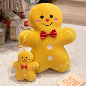 Gingerbread man plush toy set with red bow and embroidery for Christmas gift