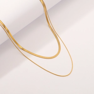 Double-layered 18K gold-plated stainless steel snake chain necklace for women