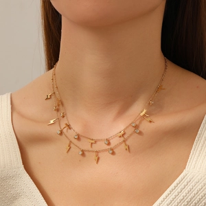 Collier Pendentif Libellule Éclair Acier Inoxydable Plaqué Or 18K Zircone Cubique Bijoux Délicats Pour Femmes