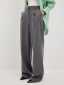 Women's dark gray high-waisted wide-leg dress pants with elegant draped straight-cut fit