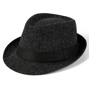 Classic dark grey fedora hat with black ribbon detail for men, vintage gentleman style