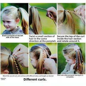 Step-by-step tutorial showing how to use colorful spiral hair braiding tools for girls