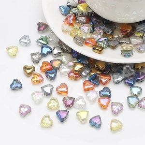 Heart Shape Glass Beads Crystal Smooth Plated For DIY Jewelry Making Necklaces Bracelets AB Color Iridescent