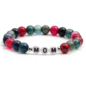 Bracelet MOM en perles d'agate de feu colorées avec perles d'espacement pour la fête des mères