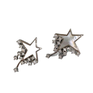 Silver star earrings featuring mother-of-pearl and cubic zirconia in a modern design