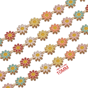 Colorful 10mm daisy flower enamel chain made of gold-plated stainless steel for DIY jewelry