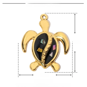 Detailed size parameters of gold stainless steel turtle pendant with shell inlay