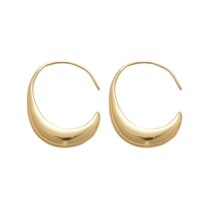 Polished 14k gold plated geometric oval hoop earrings with minimalist C-shape design