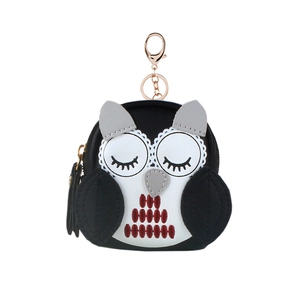 Cute owl coin purse and key ring holder made of premium artificial leather with zipper