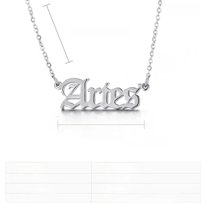 Detailed size specifications for stainless steel Aries zodiac necklace pendant and chain