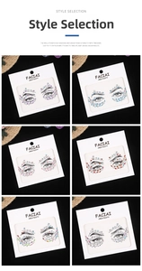 Macro detail of acrylic resin face gem sets in six different colors and symmetric layouts
