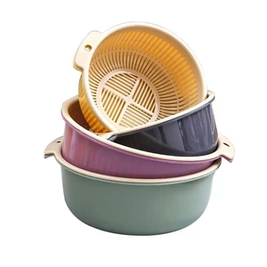 Thick double-layer drain basket set for kitchen fruit and vegetable washing in 4 colors