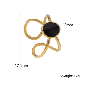 Detailed size specifications for a 18K gold plated minimalist crossover ring with black oval inlay