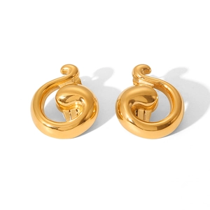 Minimalist gold swirl musical note earrings in high quality polished stainless steel