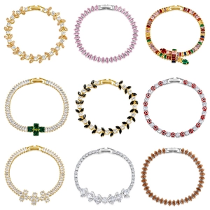 Marquise Cut Zircon Bracelet Copper Plated Luxury Tennis Bangle Evil Eye Leaf Shape Elegant Jewelry Women Fashion Accessory