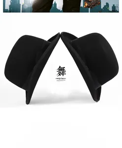 Detailed view of black wool bowler hats featuring classic round crown and curled brim design